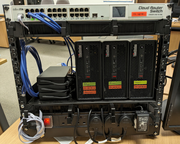 The first 3 Hex nodes deployed on an open 19-inch rack