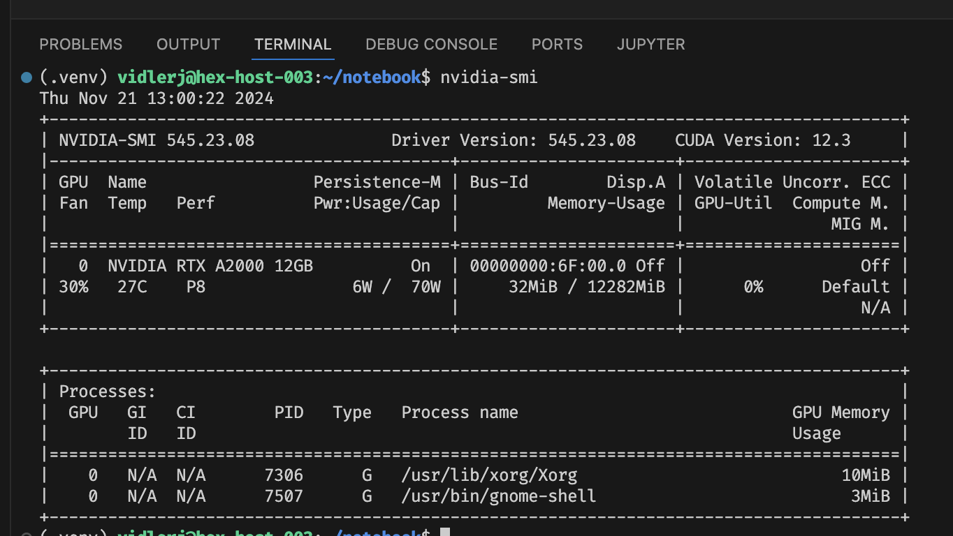Running nvidia-smi to detect the CUDA devices and driver versions installed