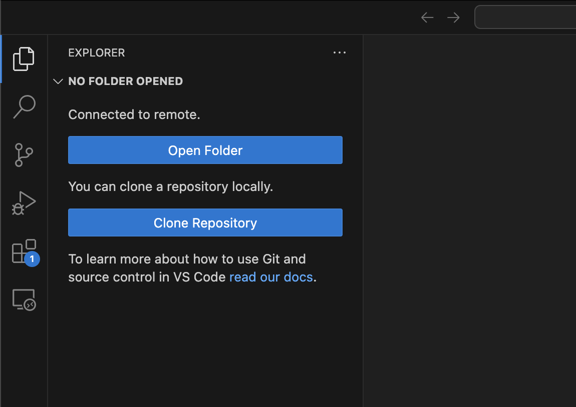 The explorer panel in VSCode, showing the Open Folder button