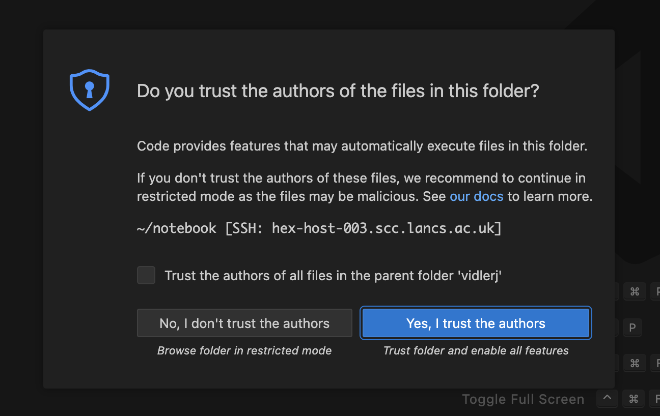 The VSCode Trust dialog